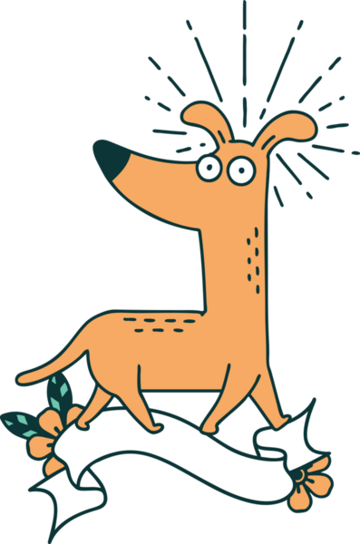 Dövme stili afiş. Bir insan tarafından çizilmiş köpek şaşırttı.