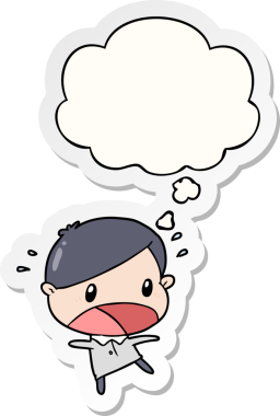 Bir insan tarafından çizilmiş bir çıkartma gibi düşünce baloncuğuyla şok olmuş bir adam.