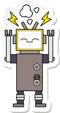 Bir insan tarafından çizilmiş şirin çizgi film robotunun çıkartması.