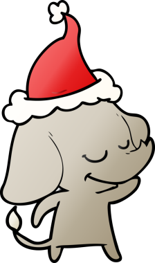 Bir insan tarafından çizilmiş Noel Baba şapkası takan gülümseyen bir filin gradyan çizimi.