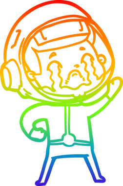 Gökkuşağı gradyan çizgi çizimi bir insan tarafından çizilmiş ağlayan astronot