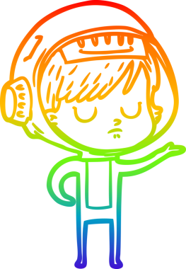 Gökkuşağı gradyan çizgi çizimi bir insan tarafından çizilmiş astronot bir kadın.