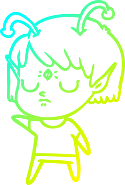 Bir insan tarafından çizilmiş bir uzaylı kız çizgi filmi.