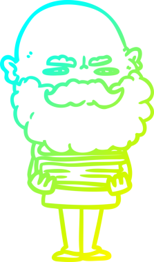 Bir insan tarafından çizilmiş sakallı bir çizgi film karakteri çizimi.