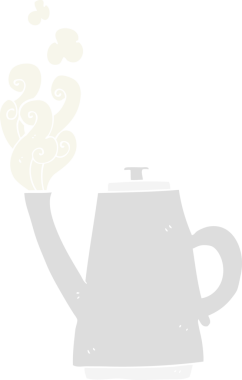 Bir insan tarafından çizilen dumanı tüten kahve ısıtıcısının düz renk çizimi