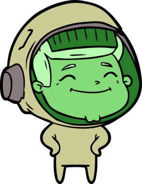 Bir insan tarafından çizilmiş mutlu astronot çizgi filmi.