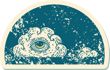 Bir insan tarafından çizilmiş her şeyi gören bir göz bulutunun sembolik dövmeli resmi.