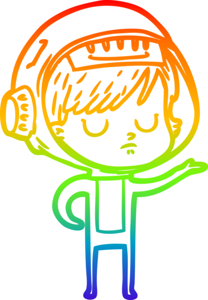 Gökkuşağı gradyan çizgi çizimi bir insan tarafından çizilmiş astronot bir kadın.