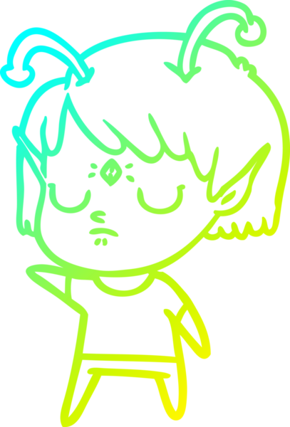 Bir insan tarafından çizilmiş bir uzaylı kız çizgi filmi.