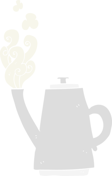 Bir insan tarafından çizilen dumanı tüten kahve ısıtıcısının düz renk çizimi