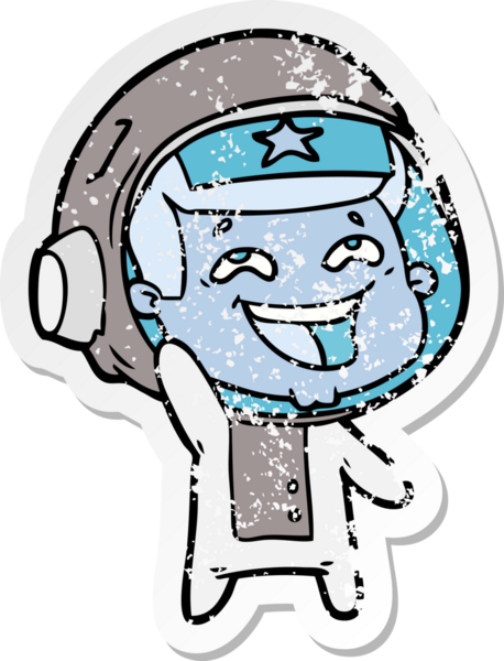 Bir insan tarafından çizilmiş gülen astronot çizgi filminin sıkıntılı çıkartması.