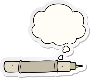 insan tarafından çizilmiş bir çıkartma olarak düşünce baloncuklu çizgi film kalemi