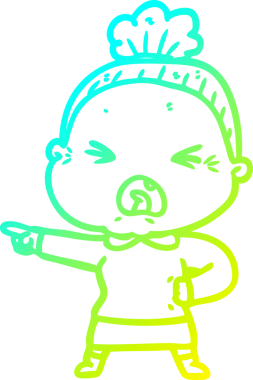 Bir insan tarafından çizilmiş kızgın yaşlı bir kadının soğuk çizgi çizimi.