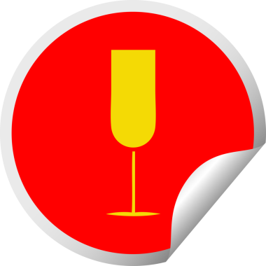 Bir insan tarafından çizilmiş şampanya flütünün dairesel soyma etiketi.