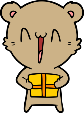 Bir insan tarafından çizilmiş hediye karikatürlü mutlu ayı.