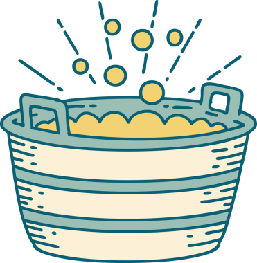 Bir insan tarafından çizilmiş geleneksel dövme tarzı teneke bir banyonun çizimi