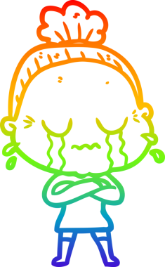 Gökkuşağı gradyan çizgi çizimi bir insan tarafından çizilmiş ağlayan yaşlı bir kadın