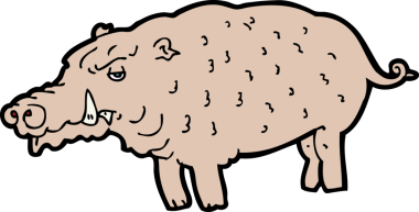 Bir insan tarafından çizilmiş bir çizgi film domuzu.