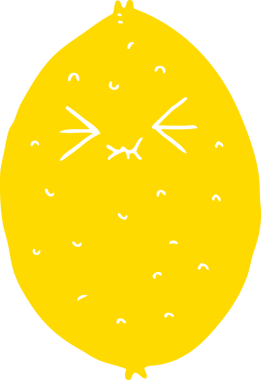 Bir insan tarafından çizilmiş düz renkli karikatür acı limon