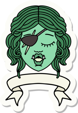 Bir insan tarafından çizilmiş afişi olan bir Ork haydut karakterinin çıkartması.