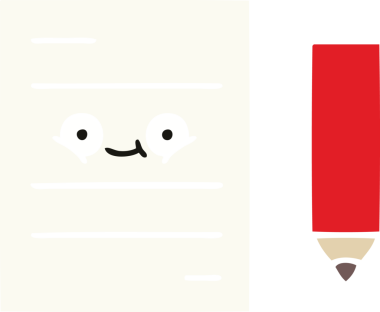 Bir insan tarafından çizilmiş bir test kağıdının düz renk retro karikatürü