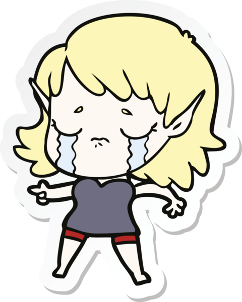 Bir insan tarafından çizilmiş ağlayan bir elf kızının çıkartması.