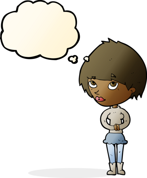 Bir insan tarafından çizilmiş düşünce kabarcığı olan karikatürlü sinirli kadın.