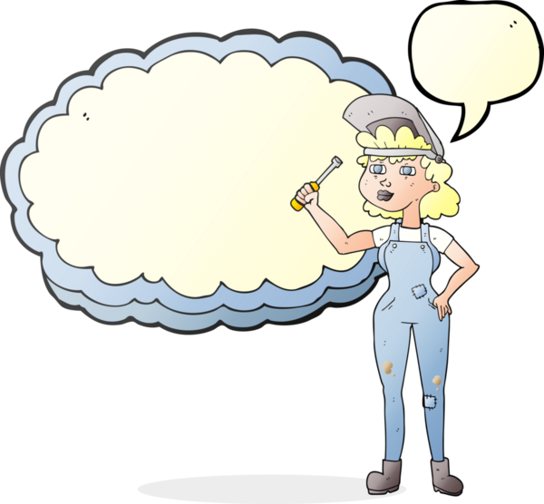 Bir insan tarafından çizilmiş serbest konuşma balonu karikatürü kadın tamirci