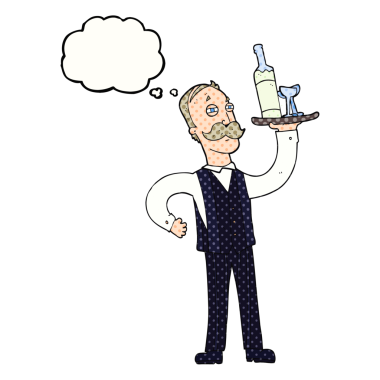 Bir insan tarafından çizilmiş serbest çizim balon çizgi film garsonu.