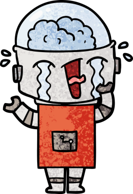 Bir insan tarafından çizilmiş ağlayan robot çizgi film.