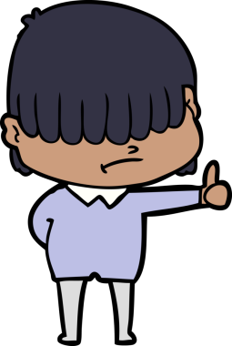 Bir insan tarafından çizilmiş dağınık saçlı çizgi film çocuğu.