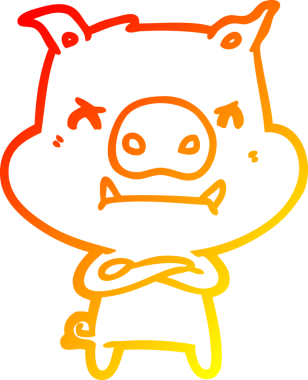 Bir insan tarafından çizilmiş kızgın çizgi film domuzu çizimi.