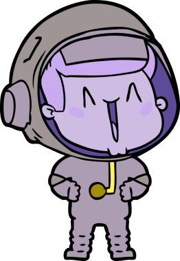 Bir insan tarafından çizilmiş mutlu astronot çizgi filmi.