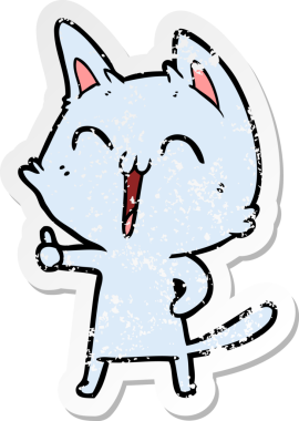 Bir insan tarafından çizilmiş mutlu çizgi film kedisinin sıkıntılı çıkartması.