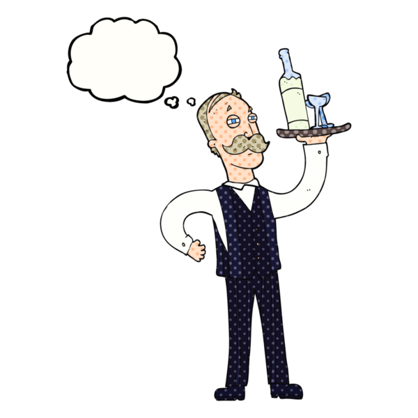 Bir insan tarafından çizilmiş serbest çizim balon çizgi film garsonu.