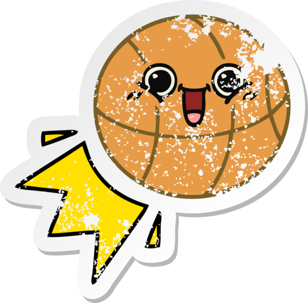 Bir insan tarafından çizilmiş şirin bir basketbol topunun sıkıntılı çıkartması.