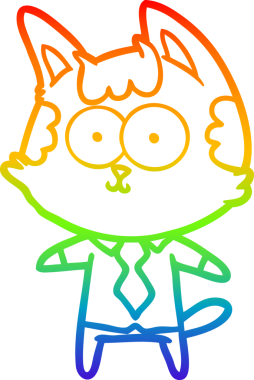 Gökkuşağı gradyan çizimi mutlu çizgi film kedisi ofis çalışanı bir insan tarafından çizilmiş