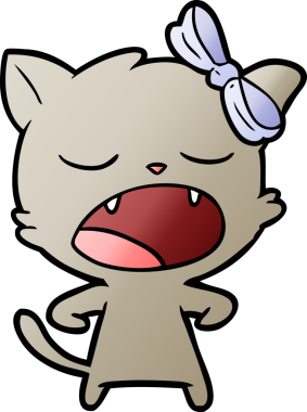 Bir insan tarafından çizilmiş esneyen kedi çizgi filmi.