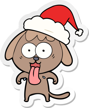 Bir insan tarafından çizilmiş Noel Baba şapkası takan bir köpeğin çizdiği el yazısı.