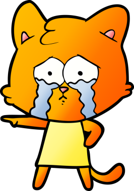 Bir insan tarafından çizilmiş ağlayan kedi çizgi filmi.