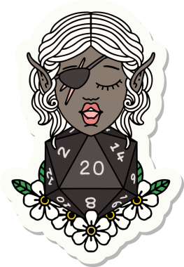 Bir insan tarafından çizilmiş doğal yirmi zarlı düzenbaz bir elf karakterinin çıkartması.