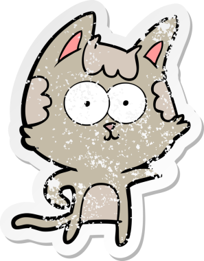 Bir insan tarafından çizilmiş mutlu çizgi film kedisinin sıkıntılı çıkartması.