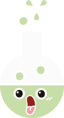 Bir insan tarafından çizilmiş bir test tüpünün düz renk retro karikatürü