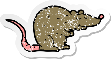 Bir insan tarafından çizilmiş karikatür faresinin gerilmiş çıkartması.