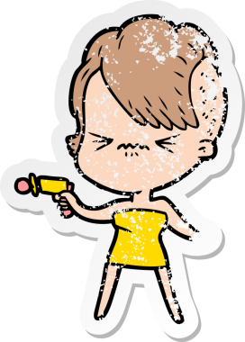 Bir insan tarafından çizilmiş sinirli bir hippi kızın sıkıntılı çıkartması.