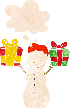 Kardan adam çizgi filmi. Düşünce baloncuğuyla birlikte grunge 'da sıkıntılı eski moda bir insan tarafından çizilmiş.