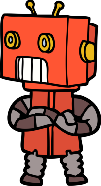 Bir insan tarafından çizilmiş çizgi film robotu