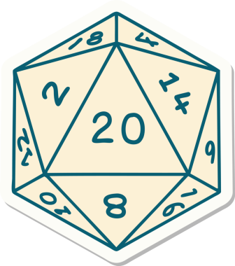 Bir insan tarafından çizilmiş doğal 20 D20 zar etiketi.