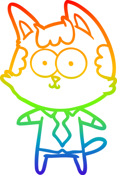 Gökkuşağı gradyan çizimi mutlu çizgi film kedisi ofis çalışanı bir insan tarafından çizilmiş