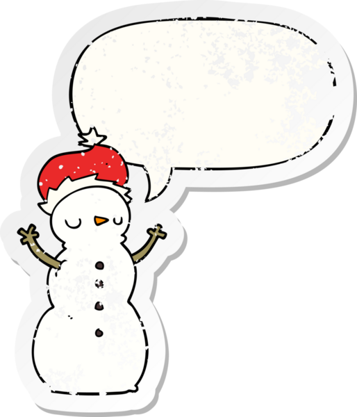 Konuşma baloncuğu olan kardan adam bir insan tarafından çizilmiş sıkıntılı eski bir çıkartma